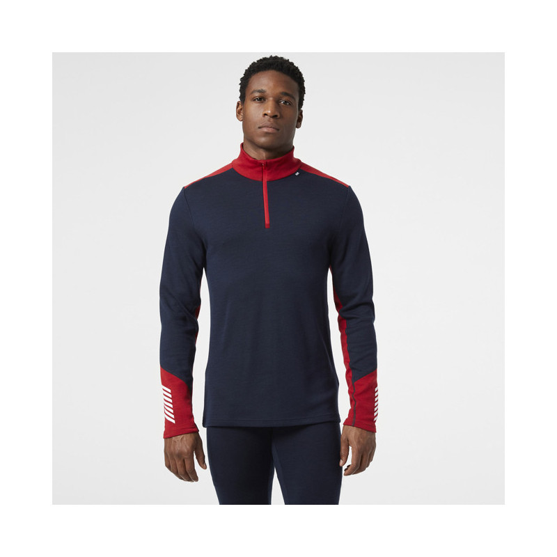 Helly hansen lifa merino midweight 1/2 zip navy/red