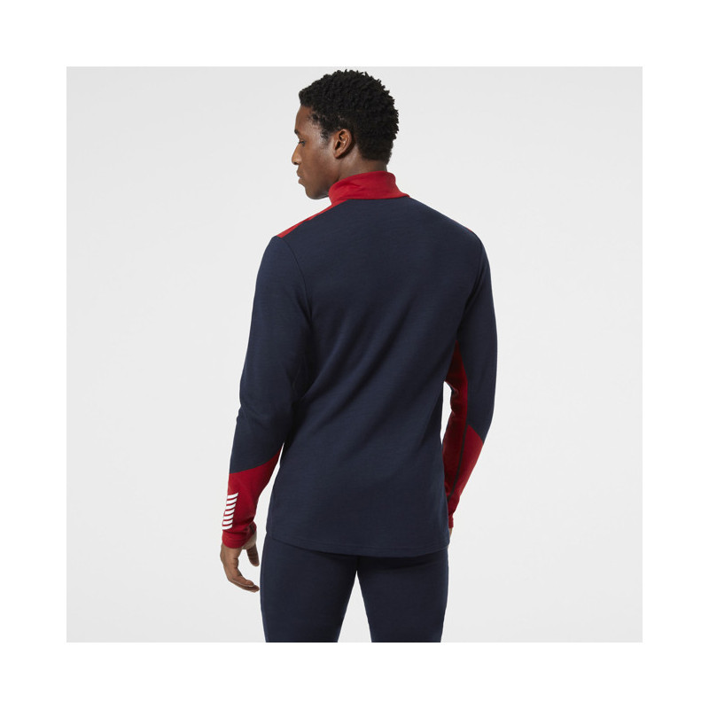 Helly hansen lifa merino midweight 1/2 zip navy/red