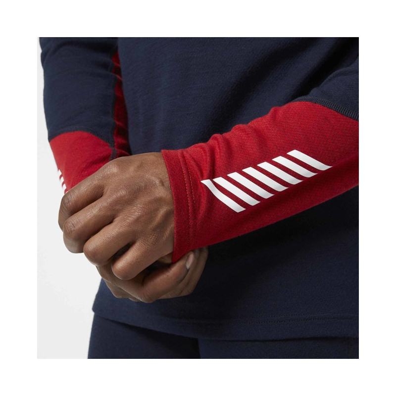 Helly hansen lifa merino midweight 1/2 zip navy/red